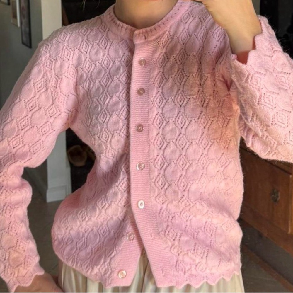 Pink Textured Button-Up Cardigan